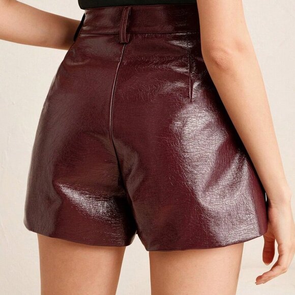 Burgundy Casual Women's Business Chic Iridescent Faux Leather Shorts - Picture 2 of 6